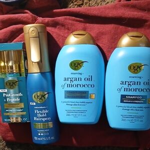 OGX Argan Oil of Morocco shampoo, conditioner, hairspray. scalp treatment set